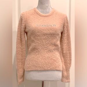 Bebe Blush Pink Sweater Sz M Women Rhinestone Bling Casual Party Holiday